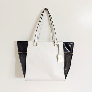 LRL‎ Leather Black White Block Carry All Tote 12"W Bottom 12"H x 5"D